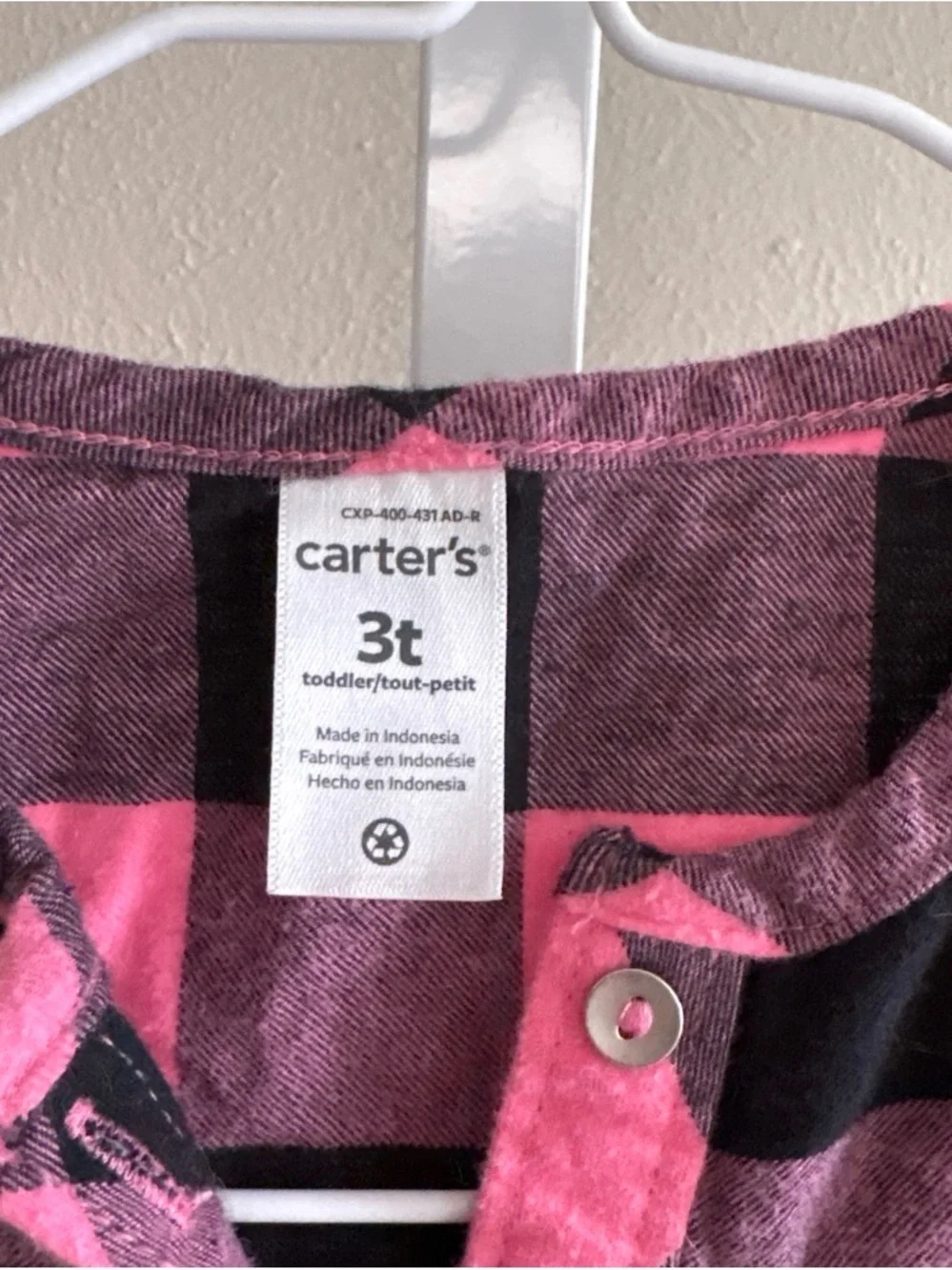 Carter's Girls' Pink & Black Buffalo Plaid Button-Front Top Size 3T